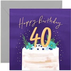 40th Birthday Cake Card - Fun Birthday Card for Her - Fortieth Birthday Greeting Card - 40th Birthday Card - 40th Birthday Card