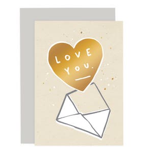 Love You Heart Card - Gold Foil Card - Valentine&#39;s Card - Valentine&#39;s Day Card - Anniversary Card - Love You Card - CCSK07