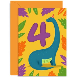 4th Birthday Dinosaur Card - Kids Birthday Card  - Birthday Card - 4th Birthday Card - Dinosaur Birthday Card - Dinosaur Card