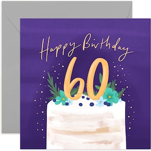 60th Birthday Cake Card - Fun Birthday Card for Her - Sixtieth Birthday Greeting Card - 60th Birthday Card - 60th Birthday Card