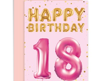 Happy Birthday 18th Balloon Card - Birthday Card for Her - Happy Birthday Card  - Cute Birthday Card - Family Card - 18th Birthday Card