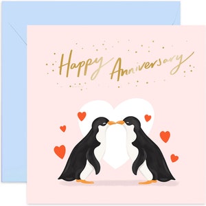 Happy Anniversary Penguin Card - Wedding Anniversary Card - Couple Card - Anniversary Card - Card for Couples - Cute Card - Love Card