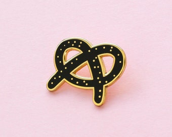 Pretzel Enamel Pin - Gold and Black Enamel Pin - Enamel Lapel Pin - Fun Enamel Pin - Food pin - gift for her - Foodie enamel pin - ENP79