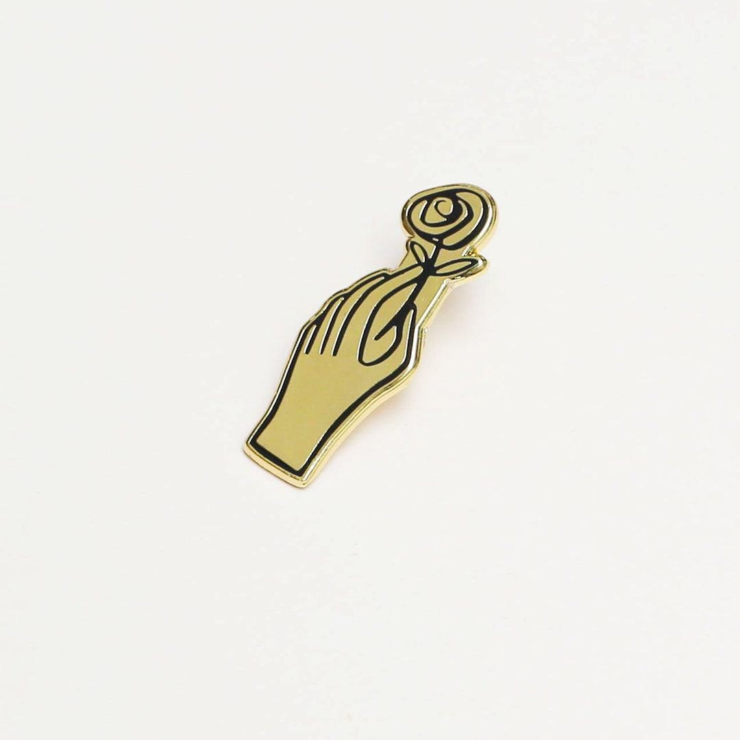 Hand Rose Enamel Pin Flower Enamel Lapel Pin Friendship Enamel Pin Rose ...