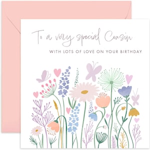 Special Cousin Birthday Card - Birthday Card - Fun Happy Birthday Greeting Card For Cousin - Cousin Birthday Card - Floral Card