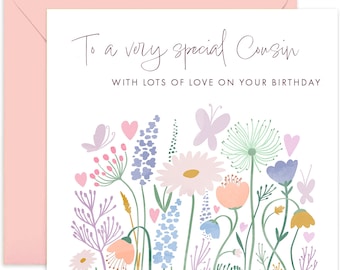 Special Cousin Birthday Card - Birthday Card - Fun Happy Birthday Greeting Card For Cousin - Cousin Birthday Card - Floral Card