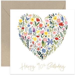 Carte florale du 90e anniversaire - carte joyeux 90e anniversaire - carte du 90e anniversaire - carte de célébration - jolie carte du 90e anniversaire - carte florale image 1