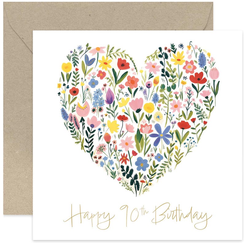 Carte florale du 90e anniversaire - carte joyeux 90e anniversaire - carte du 90e anniversaire - carte de célébration - jolie carte du 90e anniversaire - carte florale image 1