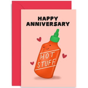 Happy Anniversary Hot Stuff Card - Anniversary Card - Love Card - Valentine&#39;s Day Card - Funny Love Card - Joke Card - For Him - For Her