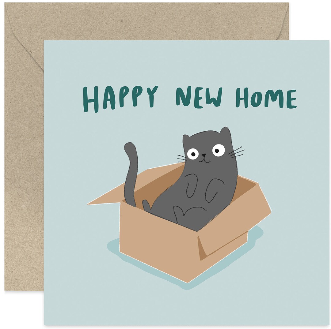 Happy New Home Cat Card - New Home Card - Housewarming Greeting Card ...
