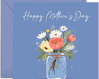 Happy Mothers Day Flower Card - Mothers Day Card - Fun Card for Her - Cute Card - Floral Card For Mum - Mothers Day - Flower Vase Card