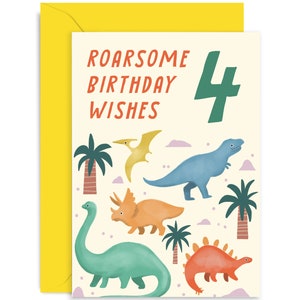 Dinosaurs 4th Birthday Card - Birthday Card for Him - Birthday Card - Dinosaurs Birthday Card - 4th Birthday - Dinosaur Card - Boys Birthday