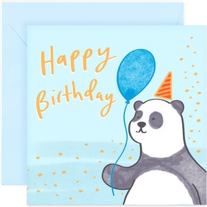 Happy Birthday Blue Panda Card - Fun Birthday Card for Him - Panda Greeting Card For Him - Panda Birthday Card - Happy Birthday Card