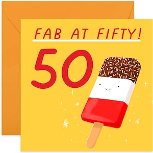 Fab At 50 Birthday Card - Fifty Today Card - 50th Birthday Card - Fab Joke - Funny Birthday Card - Card for Family and Friends