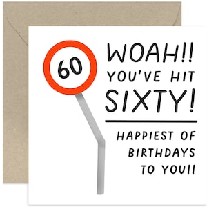 Woah You&#39;ve Hit 60 Birthday Card - Fun Birthday Card - Sixtieth Birthday Greeting Card - 60th Birthday Card - 60th Birthday