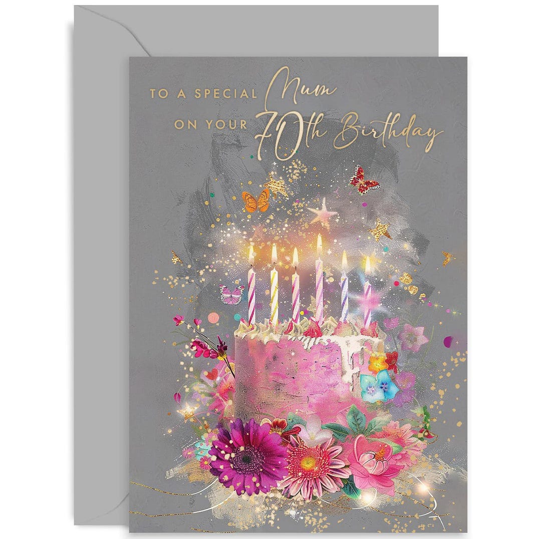 Special 70th Birthday Card for Mum - Pink Floral Butterfly Birthday ...