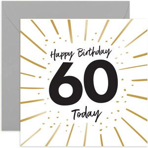 60th Gold Sparkles Birthday Card - Fun Birthday Card for Her - Sixtieth Birthday Greeting Card - 60th Birthday Card - 60th Birthday