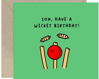 Son, Have A Wicket Birthday Card - Birthday Card For Him - Funny Birthday Card - Birthday Card - Card For Him - Cricket Birthday Card