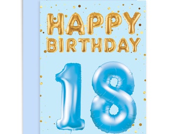 Happy Birthday 18th Balloon Card - Birthday Card for Him - Happy Birthday Card  - Cute Birthday Card - Family Card - 18th Birthday Card