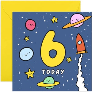 Space 6th Birthday Card - Fun 6th Birthday Card  - Space 6th Birthday Card - 6th Birthday Card - Kids Birthday Card - Planets