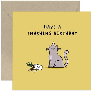Having A Smashing Birthday Cat Card - Funny Birthday Card - Cat Birthday Card - Cute Birthday Card - Card For Cat Lover - Cute Birthday Card
