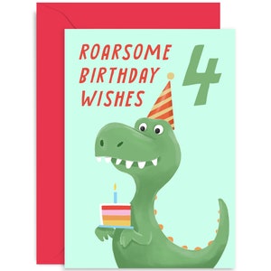 Roarsome 4th Birthday Card - Birthday Card for Him - Birthday Card - Dinosaurs Birthday Card - 4th Birthday - Dinosaur Card - Boys Birthday