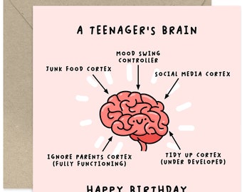A Teenager's Brain Birthday Card - Happy Birthday Card - Card For Family and Friends - Funny Birthday Card - Teenager's Brain Card - Teen