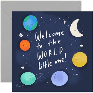 Welcome To The World Baby Card - Fun New Baby Card - New Baby Greeting Card - Card For New Baby - Congratulations Card - New Baby - Planets