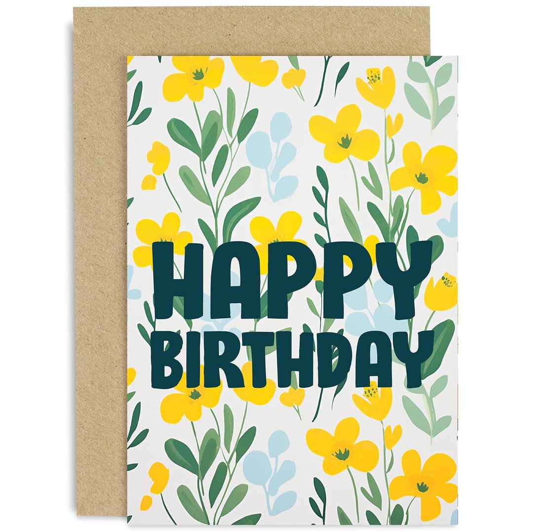 Bold Happy Birthday Yellow Flowers Card - Birthday Card - Happy ...