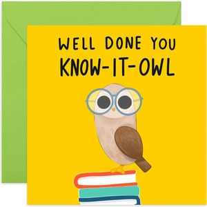Well Done Know It Owl Card - Good News Card - Celebration Card - Graduation Card - Well Done Card - Congratulations Card - Achievement Card