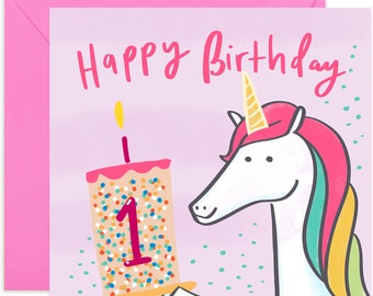 1st Birthday Unicorn Card - Fun 1st Birthday Card  - Unicorn 1st Birthday Greeting Card - 1st Birthday Card - Kids Birthday Card - Unicorn