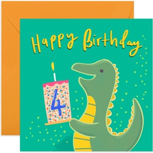 4th Birthday Dinosaur Card - Fun 4th Birthday Card  - Dinosaur 4th Birthday Card - 4th Birthday Card - Kids Birthday Card - Dinosaur Card