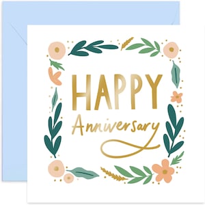 Happy Anniversary Floral Card - Cute Anniversary Card - Love Quote Card - Anniversary Card - Love Card - Card for Him - Card for Her