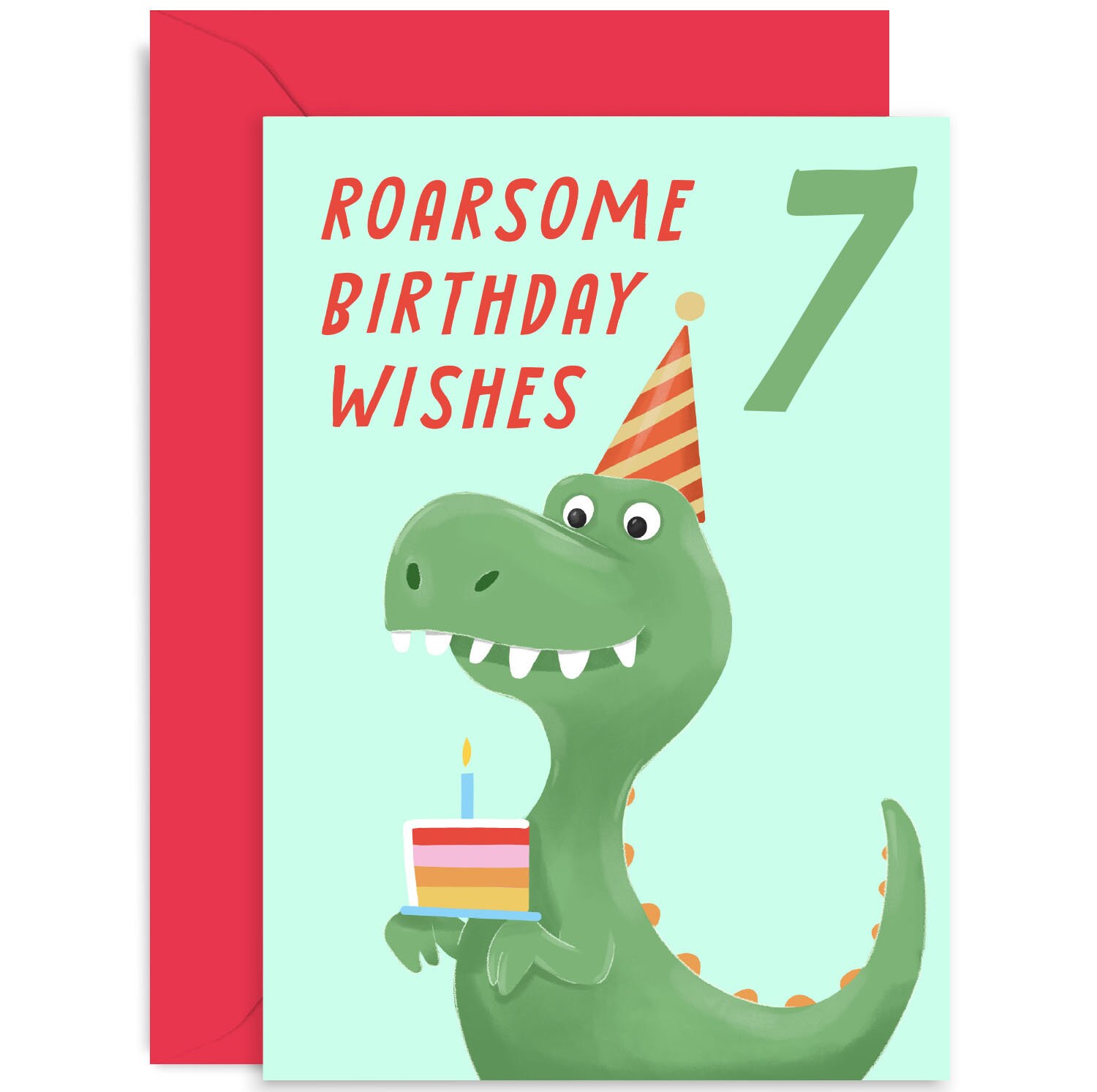 Cute Dinosaur Roarsome 7th Birthday Card