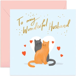 To My Wonderful Husband Cat Card - Wedding Anniversary Card - Couple Card - Valentine&#39;s Day Card - Husband Card - Cute Card - Love Card