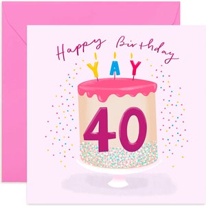 40th Birthday Cake Card - Fun Birthday Card for Her - Fortieth Birthday Greeting Card - 40th Birthday Card - 40th Birthday Card - Fortieth