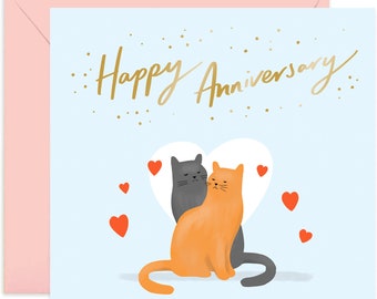 Happy Anniversary Cat Card - Wedding Anniversary Card - Couple Card - Anniversary Card - Card for Couples - Cute Card - Love Card