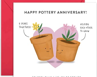 Carte du 9e anniversaire de mariage - Carte d'anniversaire de mariage - Carte de couple - Carte d'anniversaire - Carte pour couple - Carte mignonne - Anniversaire de poterie