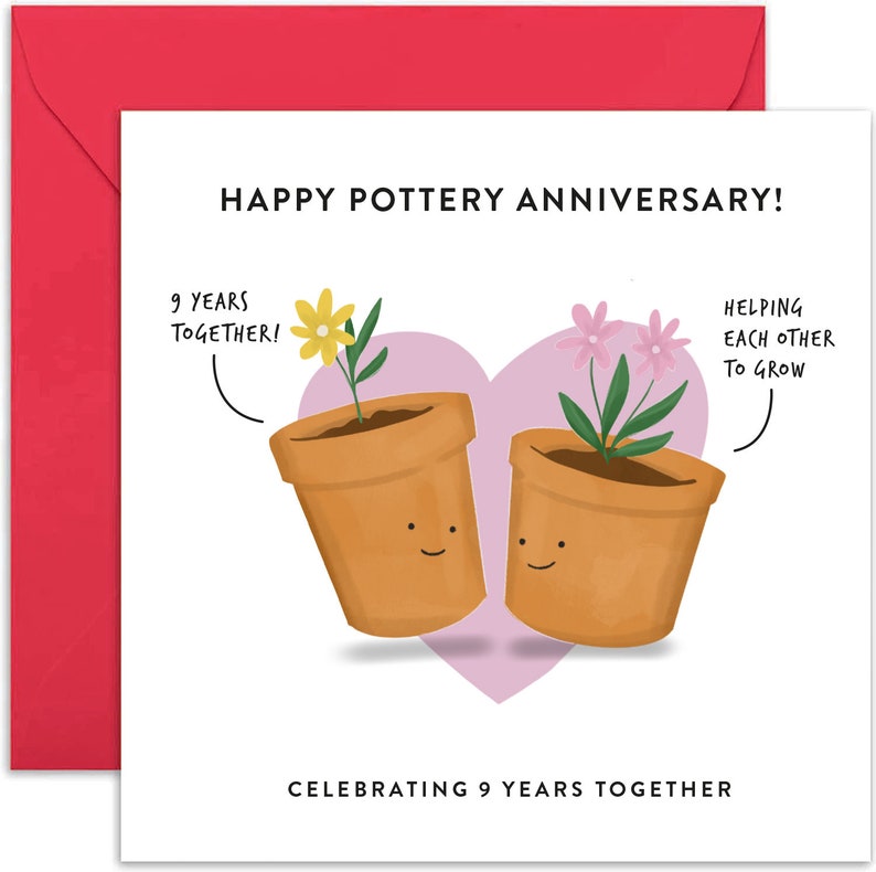 9th Wedding Anniversary Card Wedding Anniversary Card Couple Card Anniversary Card Card for Couple Cute Card Pottery Anniversary image 1