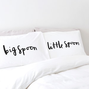 Spooning Pillow case set 2 pillow covers big spoon little spoon Gift for girlfriend, boyfriend, husband, wife Romantic PC03 image 1