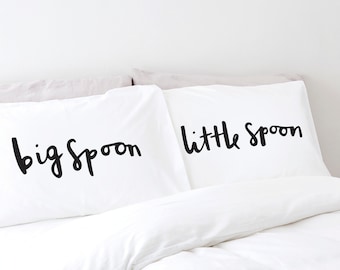 Spooning Pillow case set - 2 pillow covers - big spoon little spoon - Gift for girlfriend, boyfriend, husband, wife - Romantic PC03