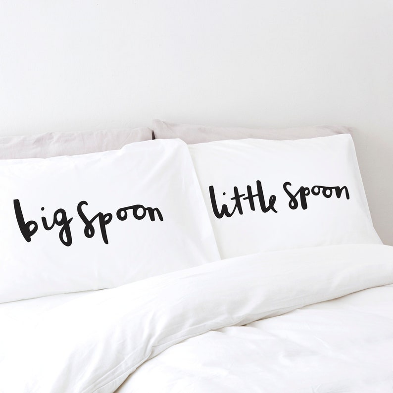 Spooning Pillow case set 2 pillow covers big spoon little spoon Gift for girlfriend, boyfriend, husband, wife Romantic PC03 image 1