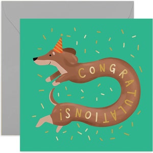 Congratulations Sausage Dog Card - Good News Card - Celebration Greeting Card - Congratulations Card - Fun Card - Congrats Card - Cute Card