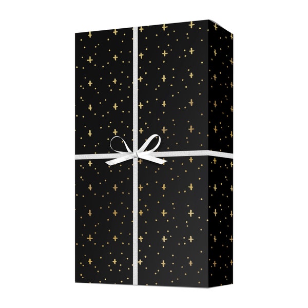 SALE: Gold Metallic Stars Gift Wrap - Hand Drawn Gold Star Pattern Wrapping Paper - Celebration Gift Wrap - D/C