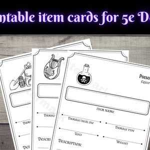 Simple item cards for D&D 5e PRINTABLE