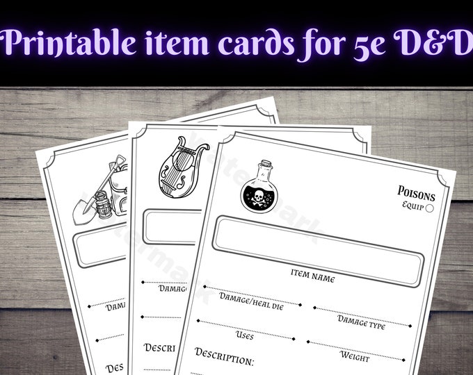 Simple Item Cards for D&amp;D 5e PRINTABLE - Etsy