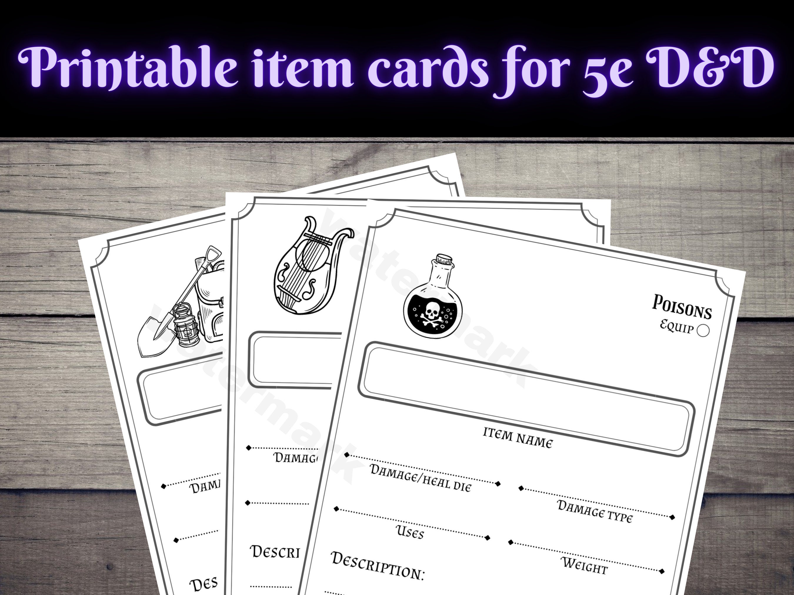 Simple Item Cards for D&D 5e PRINTABLE - Etsy Simple Item Cards for D&D 5e PRINTABLE - Etsy