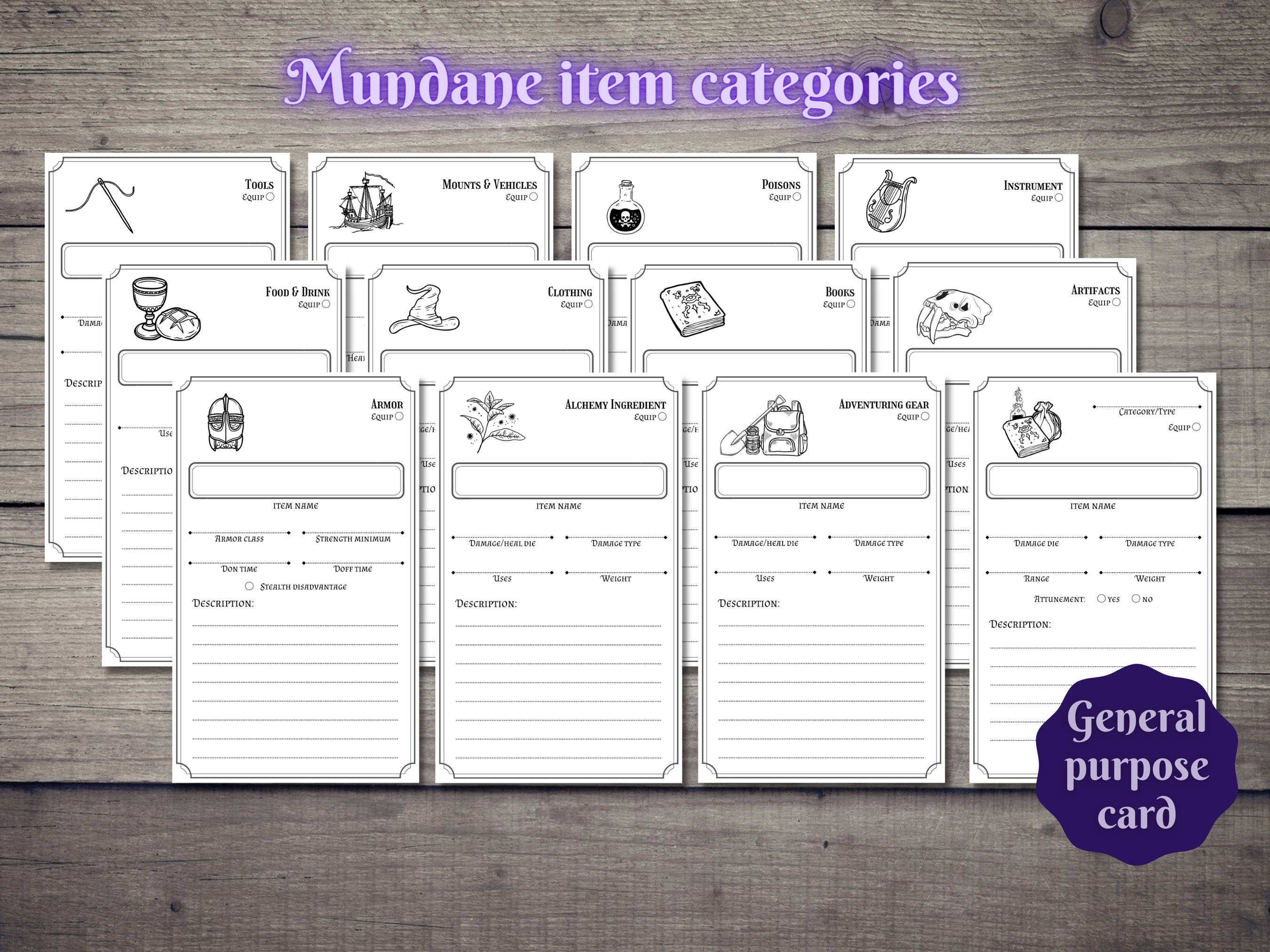 Simple Item Cards for D&D 5e PRINTABLE Etsy UK