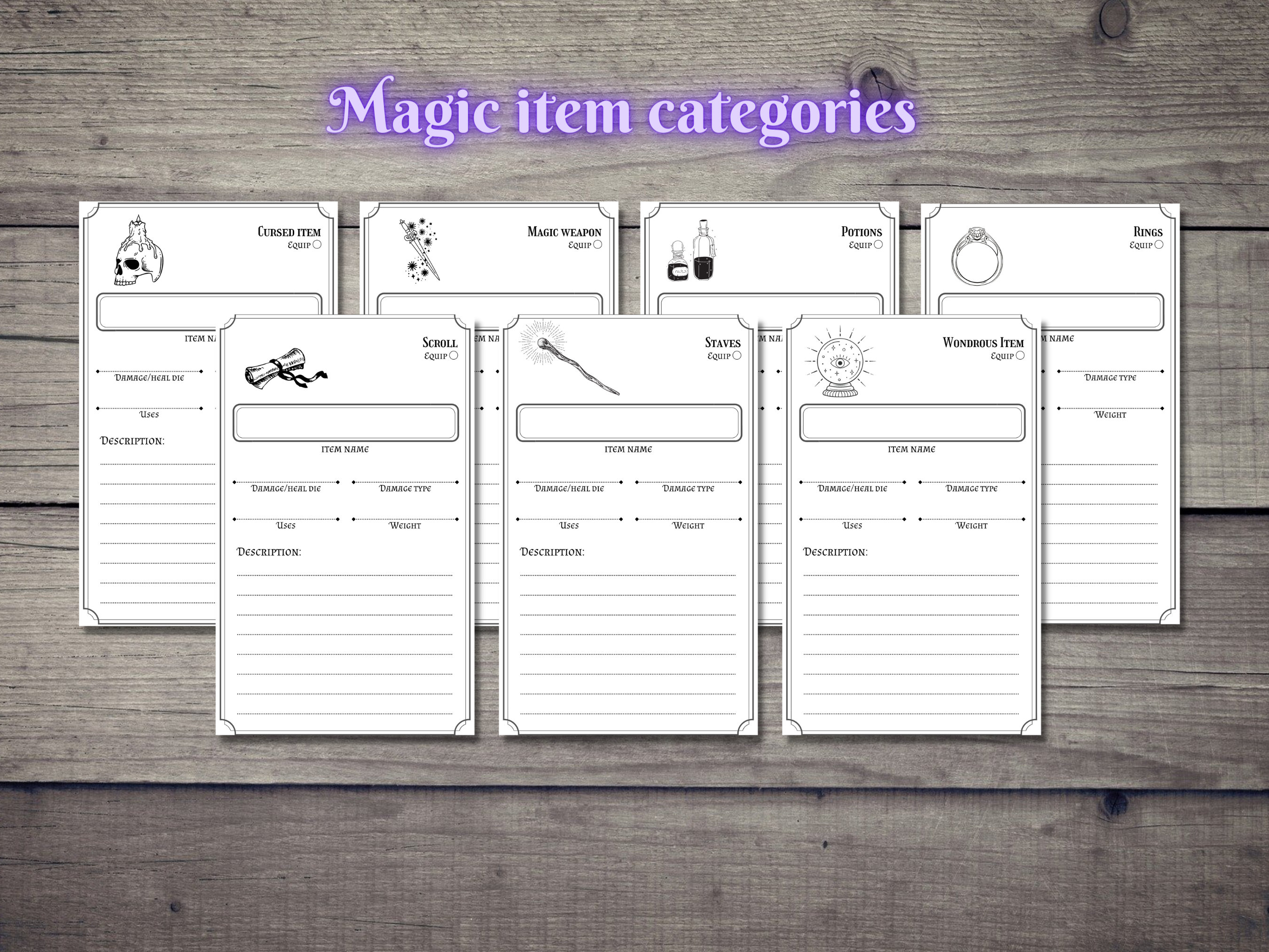 Simple Item Cards for D&D 5e PRINTABLE - Etsy