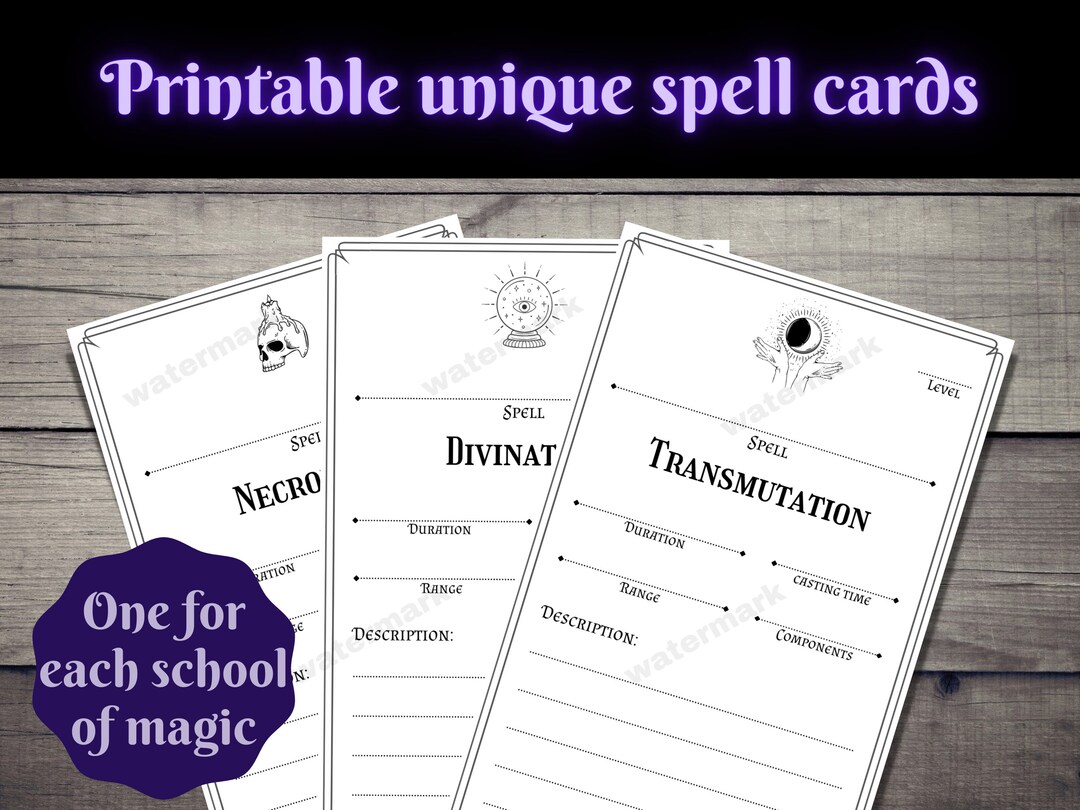 Simple, Spell Cards Unique for Each School D&D 5e PRINTABLE - Etsy simple-spell-cards-unique-for-each-school-d-d-5e-printable-etsy